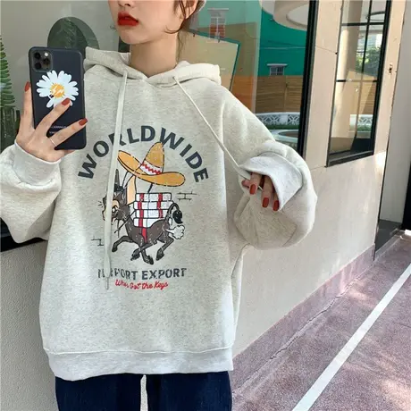 oversize卫衣女秋冬季设计感小众上衣宽松韩版慵懒风加绒加厚外套商品大图