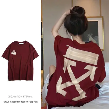 短袖t恤女新款宽松韩版oversize圆领印花大码设计感小众上衣ins潮商品大图