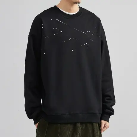 奕飏男装卫衣男春秋喷漆点圆领男士韩版潮流潮牌套头外套商品大图