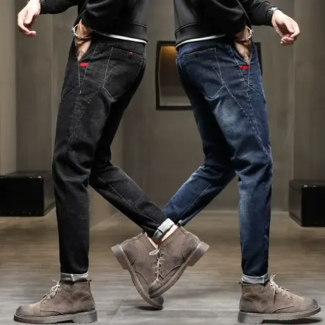 春秋款潮流男裤子男士牛仔裤修身小脚弹力弹性休闲长裤秋冬款冬季商品大图