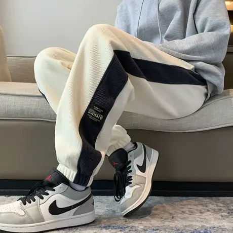 春秋2023华夫格束脚卫裤男潮牌春秋宽松运动裤青少年美式休闲裤子商品大图