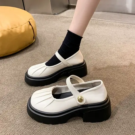 厚底粗跟玛丽珍女鞋夏季配裙子日系小皮鞋2023年新款高跟乐福单鞋图片