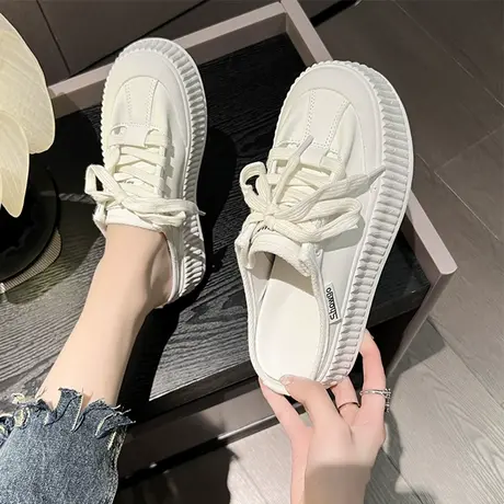 包头半拖鞋女外穿2023新款厚底百搭小白鞋夏薄款休闲透气凉拖爆款图片