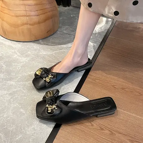 包头半拖鞋女夏外穿2023新款鱼嘴平底孕妇懒人无后跟穆勒凉拖ins商品大图