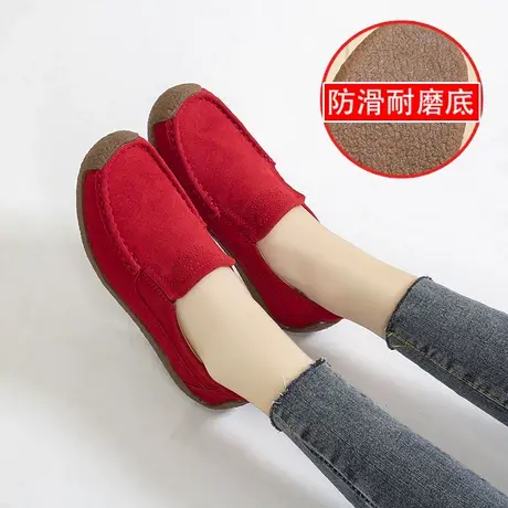 红色妈妈鞋43秋季新款大码单鞋女41一脚蹬大红豆豆鞋42老北京布鞋图片