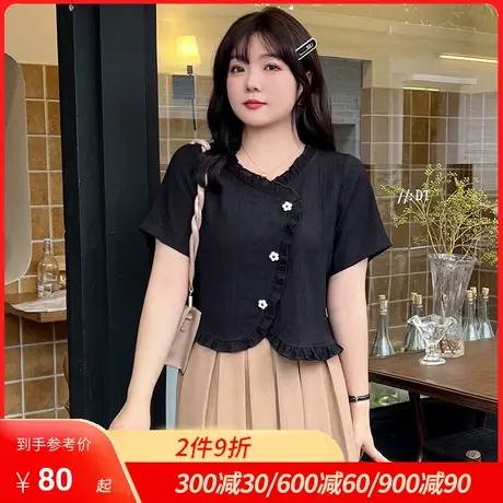 2023年夏季新款不规则设计感新中式上衣女短袖宽松大码胖mm雪纺衫商品大图