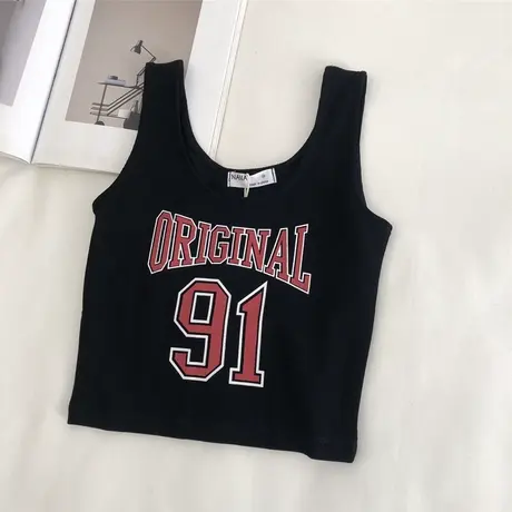 美式复古背心女夏外穿宽松ins街头风无袖t恤辣妹运动篮球服上衣潮图片
