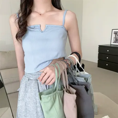 夏季小众打底衫小吊带上衣女内搭黑色外穿背心辣妹穿搭外穿设计感商品大图