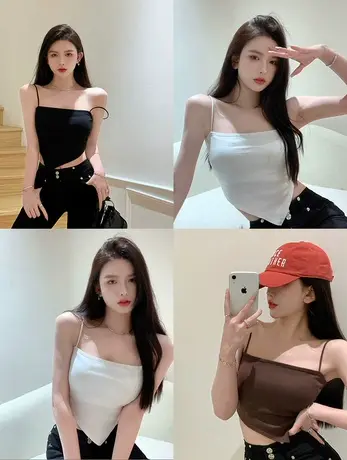 吊带小背心女夏季纯欲性感甜辣不规则白色短款外穿内搭打底衫上衣图片