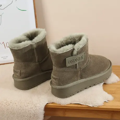 纯羊毛雪地靴女2023冬季羊皮毛一体加绒加厚短筒靴子厚底保暖棉鞋商品大图