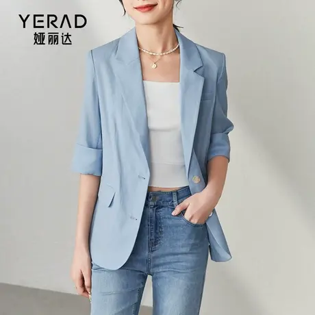娅丽达职业西装外套女2023夏季薄款通勤小个子上衣半袖气质小西服商品大图