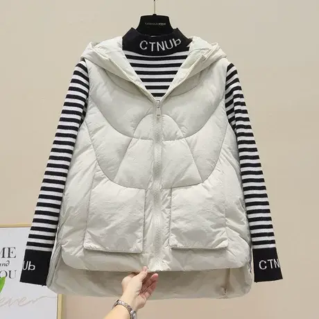 2023年秋冬新款文艺简约羽绒棉连帽马甲女宽松保暖马夹棉衣外套潮图片