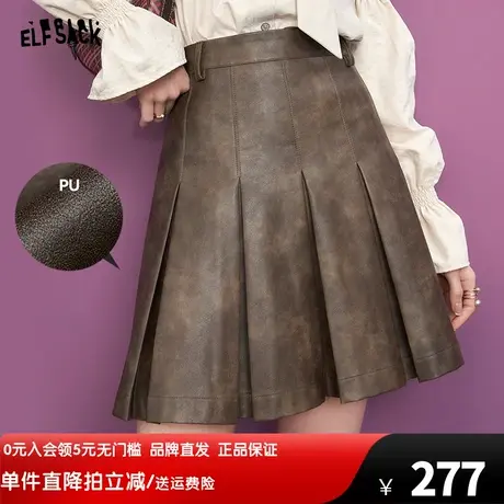 妖精的口袋高腰皮裙半身裙女2023冬新款小个子a字显瘦百褶裙短裙图片