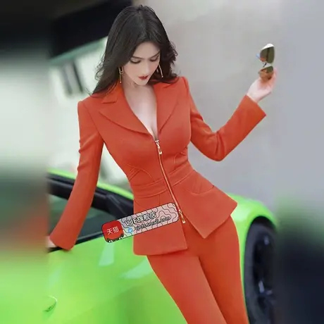 VJE春季气质减龄西装套装2024新款设计感收腰外套微喇叭裤两件套图片