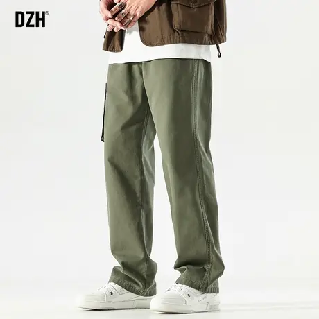 男士军绿色裤子男潮牌秋冬新款2023新款休闲裤直筒宽松阔腿工装裤商品大图