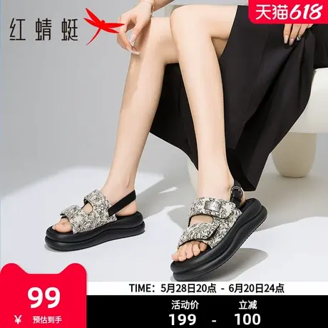 红蜻蜓厚底国风凉鞋女2025夏新款女鞋新中式凉拖鞋外穿休闲沙滩鞋商品大图