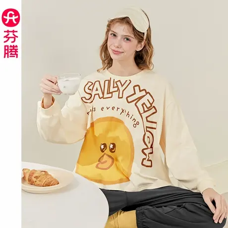 芬腾睡衣女春秋季纯棉长袖套装可爱布朗熊宽松休闲大码全棉家居服商品大图
