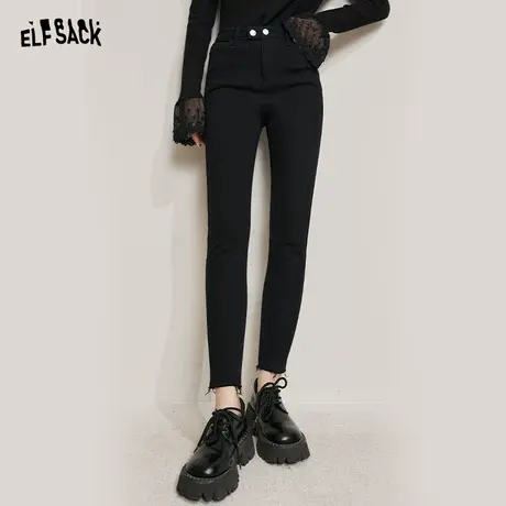 妖精的口袋高腰黑色铅笔裤女2023秋季新款修身显瘦休闲打底芭比裤图片