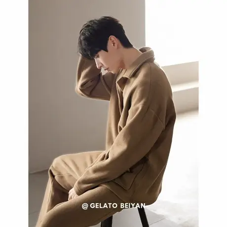 贝妍秋冬季男士珊瑚绒睡衣时尚开衫加厚保暖法兰绒大码家居服套装商品大图