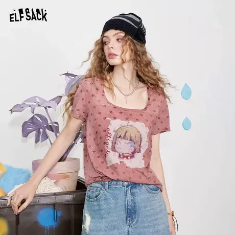 妖精的口袋波点卡通印花短袖t恤女2025年夏季新款设计感小众上衣商品大图