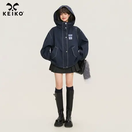 KEIKO 工装风廓形连帽风衣外套25秋季高级感缉明线宽松夹克派克服商品大图