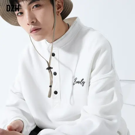 男士高级感立领卫衣男长袖潮流百搭男装2023秋季新款白色内搭外套商品大图