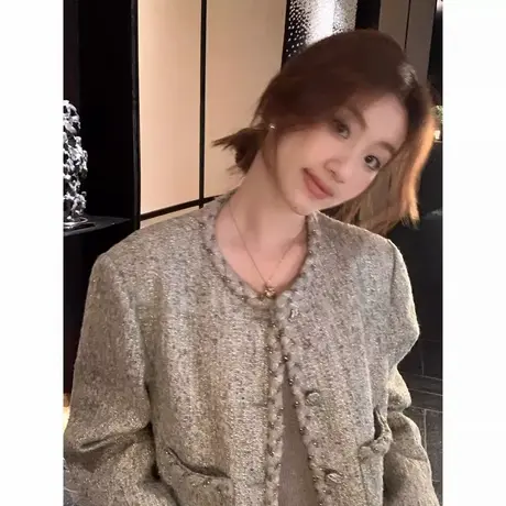 爵莱菲大码胖mm高奢银灰小香风外套秋季新品小个子气质百搭上衣商品大图