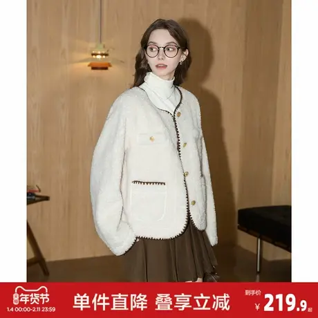 唐狮2026秋冬季短款加厚外套女圆领小香风仿羊羔毛超好看气质淑女图片