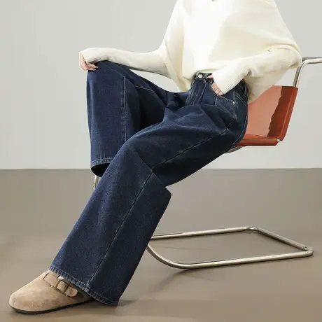 唐狮秋冬季女加绒阔腿牛仔裤宽松直筒牛仔长裤百搭休闲裤女裤TUTA图片