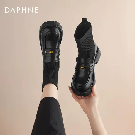 达芙妮黑色弹力袜靴短靴女2026新款冬厚底马丁靴英伦乐福鞋瘦瘦靴商品大图
