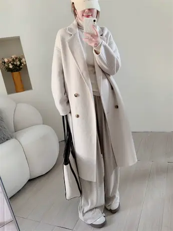 小个子毛呢外套女韩系宽松呢子大衣2023秋冬新款赫本风中长款过膝商品大图