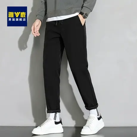 雅鹿男士抽绳休闲长裤松紧腰梭织运动裤弹力修身免烫抗皱直筒裤子商品大图