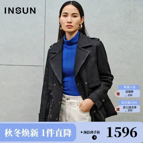 恩裳2023冬装新款时尚轻薄气质西装领休闲双排扣长白山鹅绒羽绒服商品大图