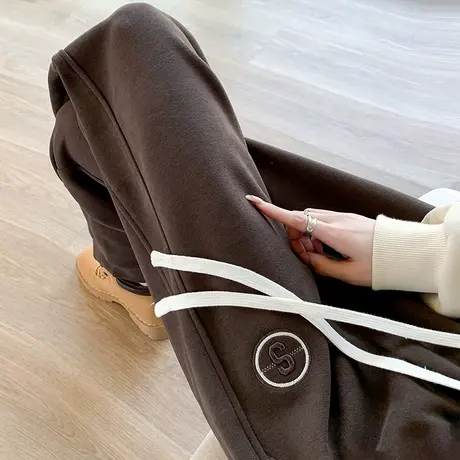 束脚运动卫裤女冬季加绒加厚高腰宽松显瘦哈伦裤小个子直筒休闲裤图片