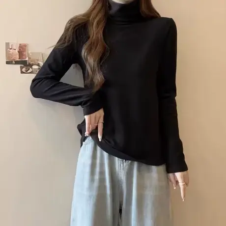 德绒堆堆高领内搭打底衫女韩版修身秋冬装加绒加厚长袖T恤上衣服商品大图
