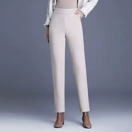 毛呢直筒裤女2023秋冬新款高腰显瘦保暖小脚萝卜裤气质时尚哈伦裤商品大图