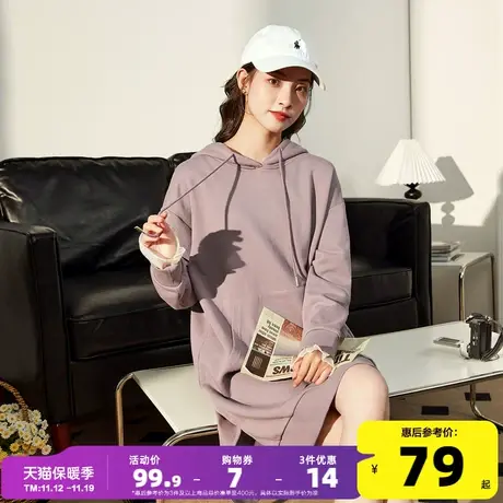唐狮连衣裙女连帽宽松针织裙秋装2022年秋冬新款黑色裙子卫衣裙ks图片