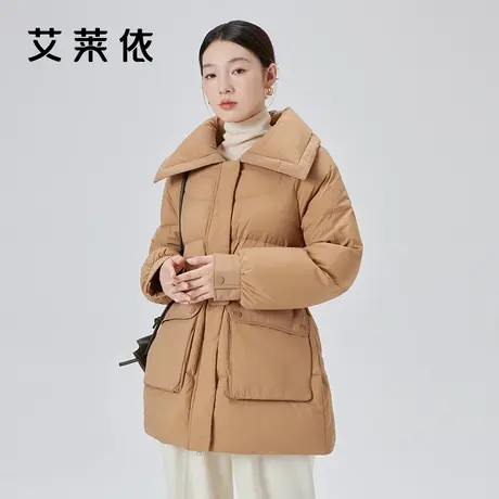 艾莱依收腰短款羽绒服女2023新款设计感大翻领鸭绒保暖时尚外套冬商品大图
