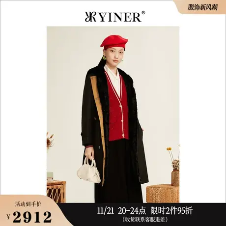 YINER音儿线上专选女装冬水貂毛尼克服皮草高级感长款连帽外套商品大图