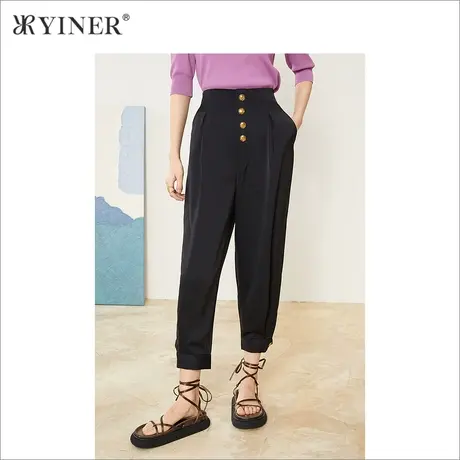 YINER音儿女装2021秋季新款金属钮扣裤休闲裤商品大图