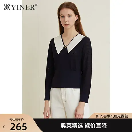 YINER音儿女装2021春季新款修身显瘦长袖针织衫商品大图