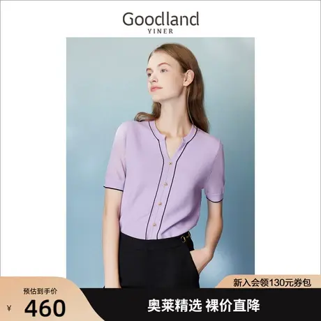 【爆款升级】音儿美地女装2023夏季新款V领复古泡泡袖针织衫套头商品大图