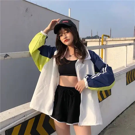 夏季韩版宽松薄款防晒服衣短外套女2021新款复古港开衫衣上衣工装商品大图