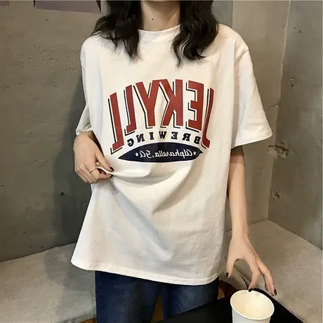 字母印花短袖T恤宽松大码 2024春季新款韩版女装时尚韩范简约百搭商品大图