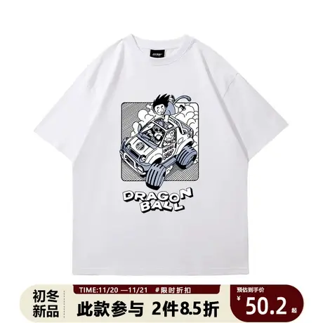 潮牌卡通男日系动漫联名宽松纯棉半袖t潮牌ins小众班服体恤上衣服商品大图