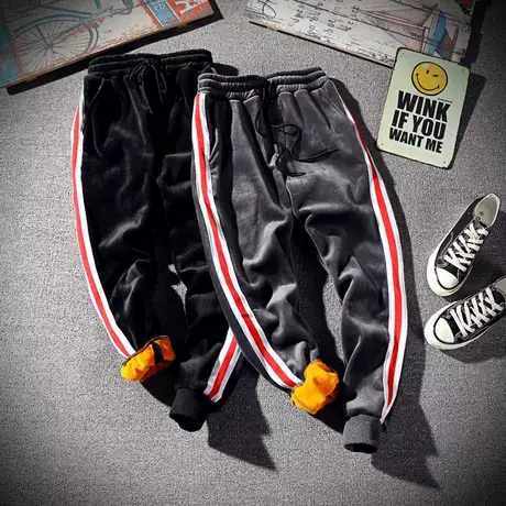 加绒加厚男士裤子金丝绒春秋季日系复古大码休闲长裤收口束脚潮牌商品大图