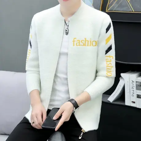 男士秋装针织棒球服新款仿水貂绒夹克学生韩版毛衣外套ins潮春秋商品大图
