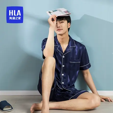 HLA/海澜之家春夏季新品睡衣撞色条纹丝质轻薄高弹透气家居服套装商品大图