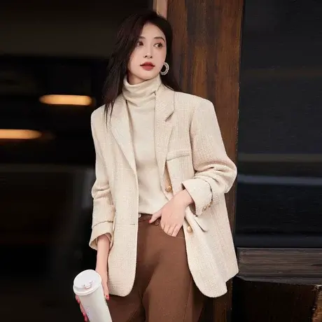 时尚西装外套2023年冬季新款女气质百搭温柔通勤高级西装加棉上衣商品大图
