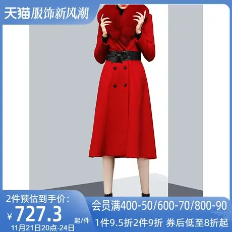 大气可拆卸狐狸毛领红色毛呢外套女冬2022新款轻奢高端呢子大衣潮商品大图